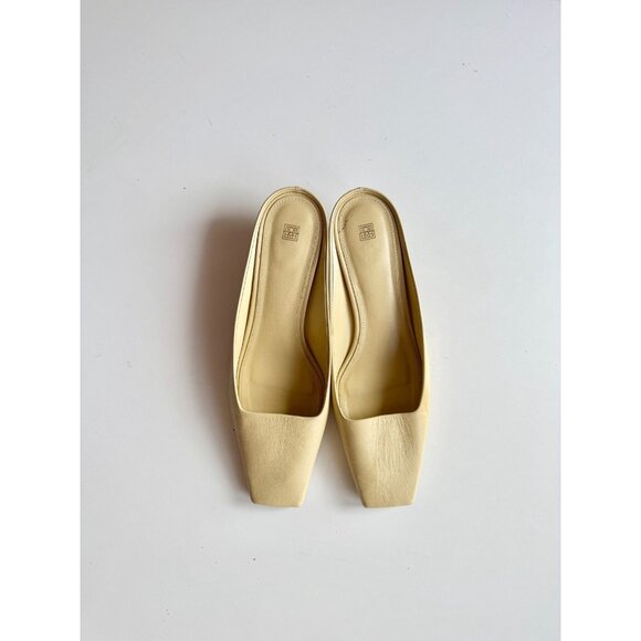 TOTEME Butter Yellow Leather Square Toe Kitten Heel Mules Slides, Size 37 - Picture 2 of 16